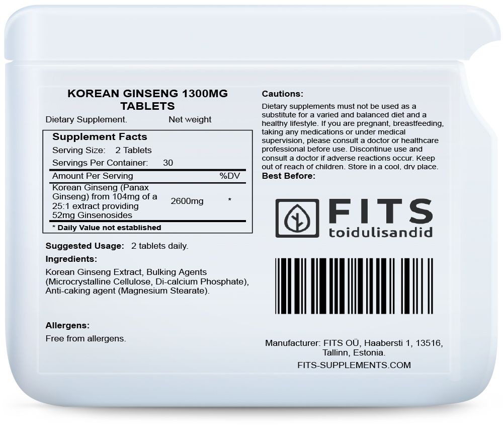 Ginseng coreano 1300mg 60 compresse