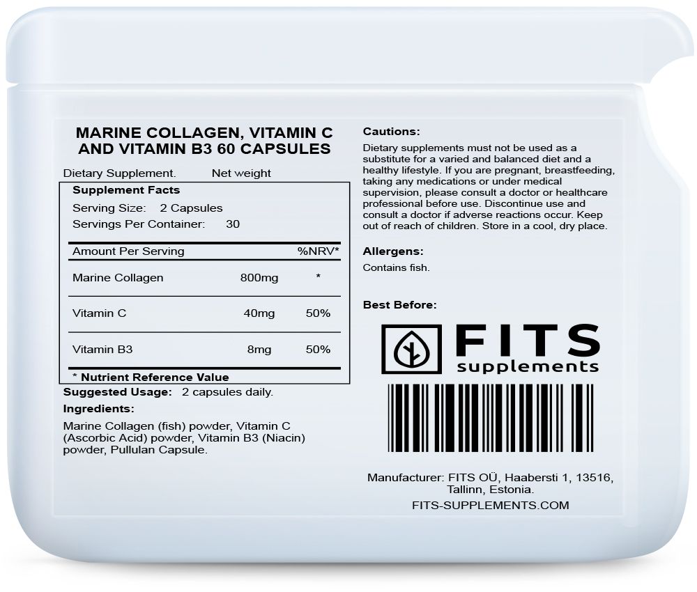 Collagene Marino, Vitamina C e Vitamina B3 60 capsule