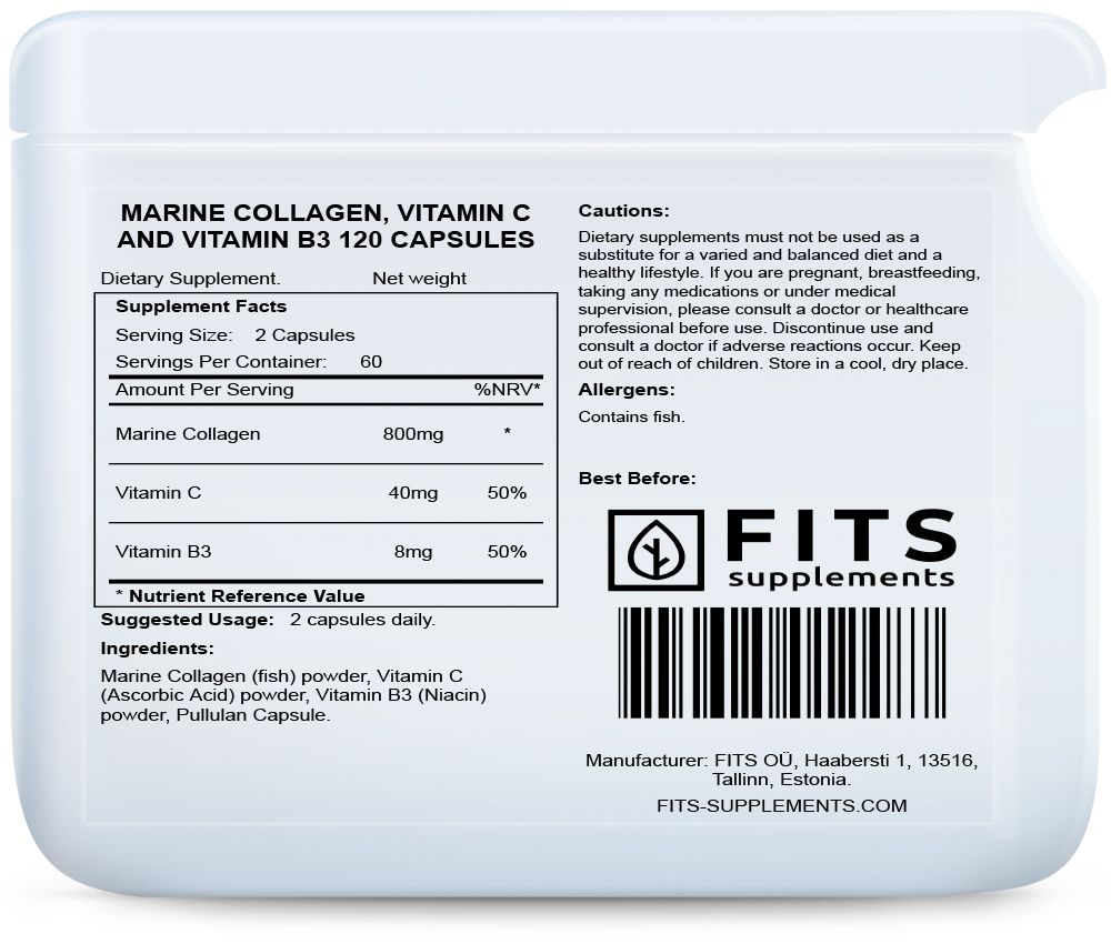 Collagene Marino, Vitamina C e Vitamina B3 120 capsule
