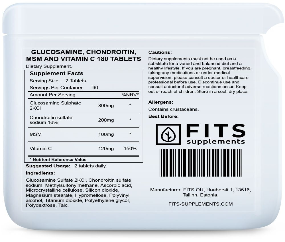 Glucosamina, Condroitina, MSM e Vitamina C 180 compresse