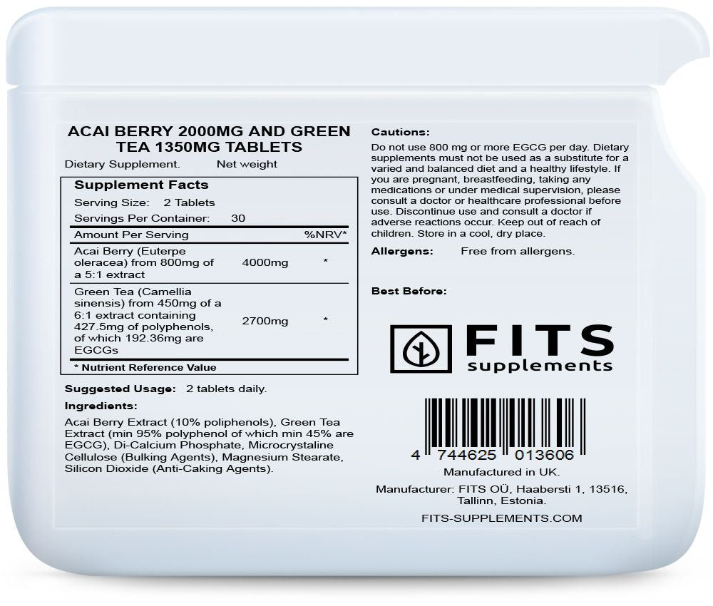 Acai Berry 2000mg e Tè Verde 1350mg 60 compresse